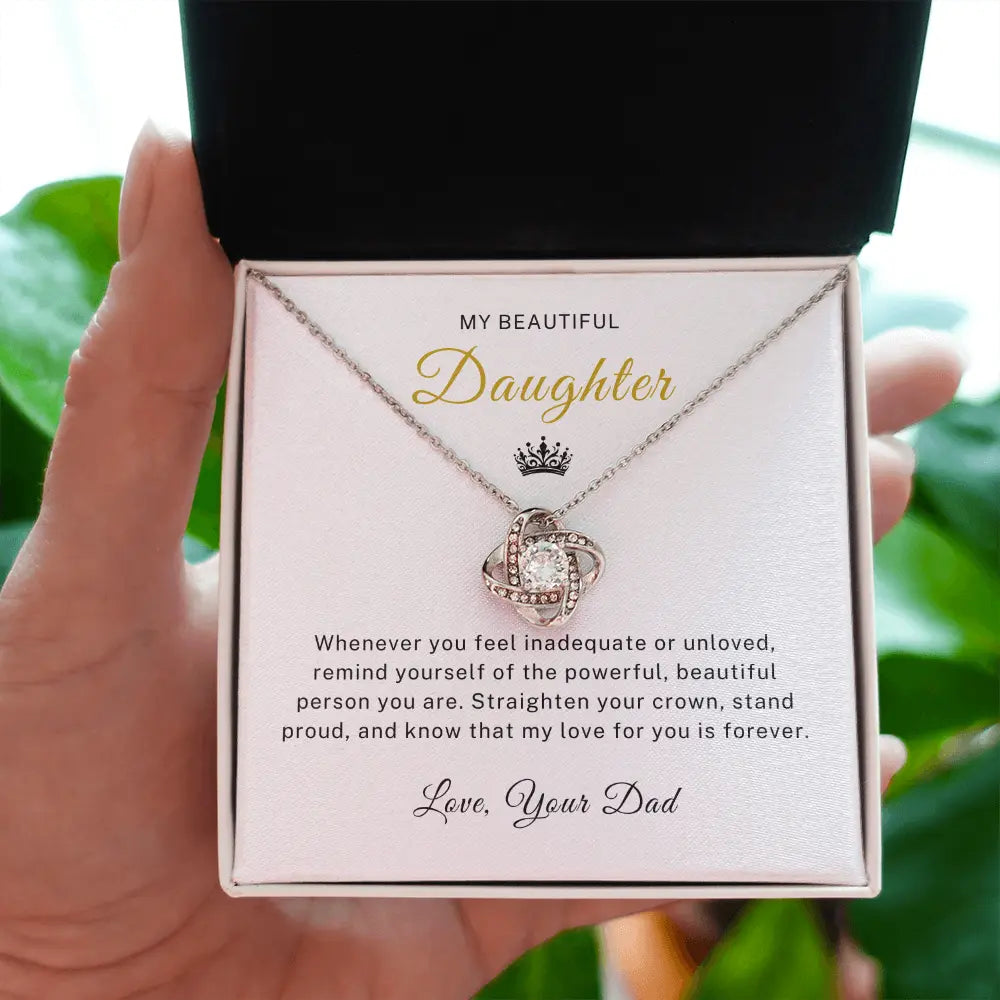 To My Daughter - Powerful Beautiful - Love Knot Necklace ShineOn Fulfillment