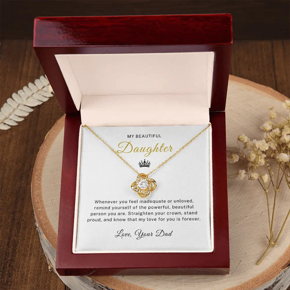 To My Daughter - Powerful Beautiful - Love Knot Necklace ShineOn Fulfillment