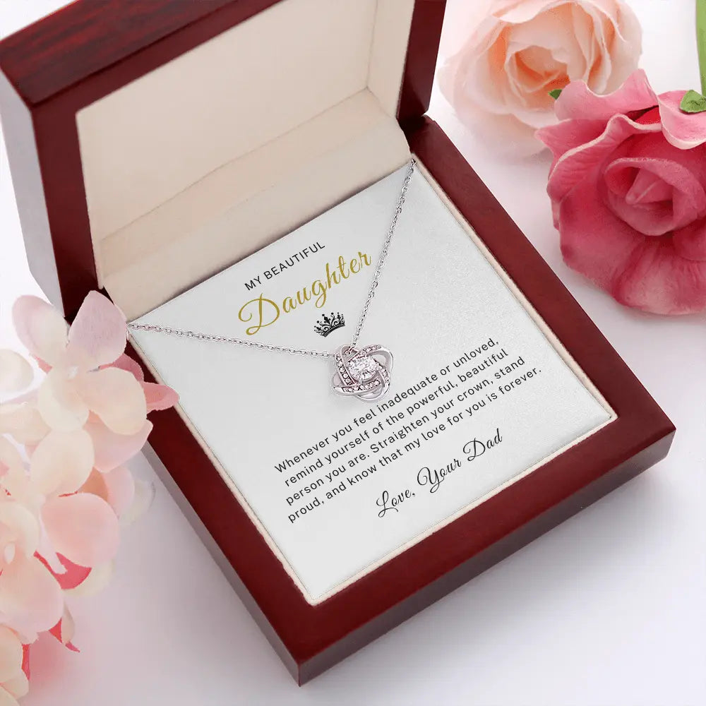 To My Daughter - Powerful Beautiful - Love Knot Necklace ShineOn Fulfillment
